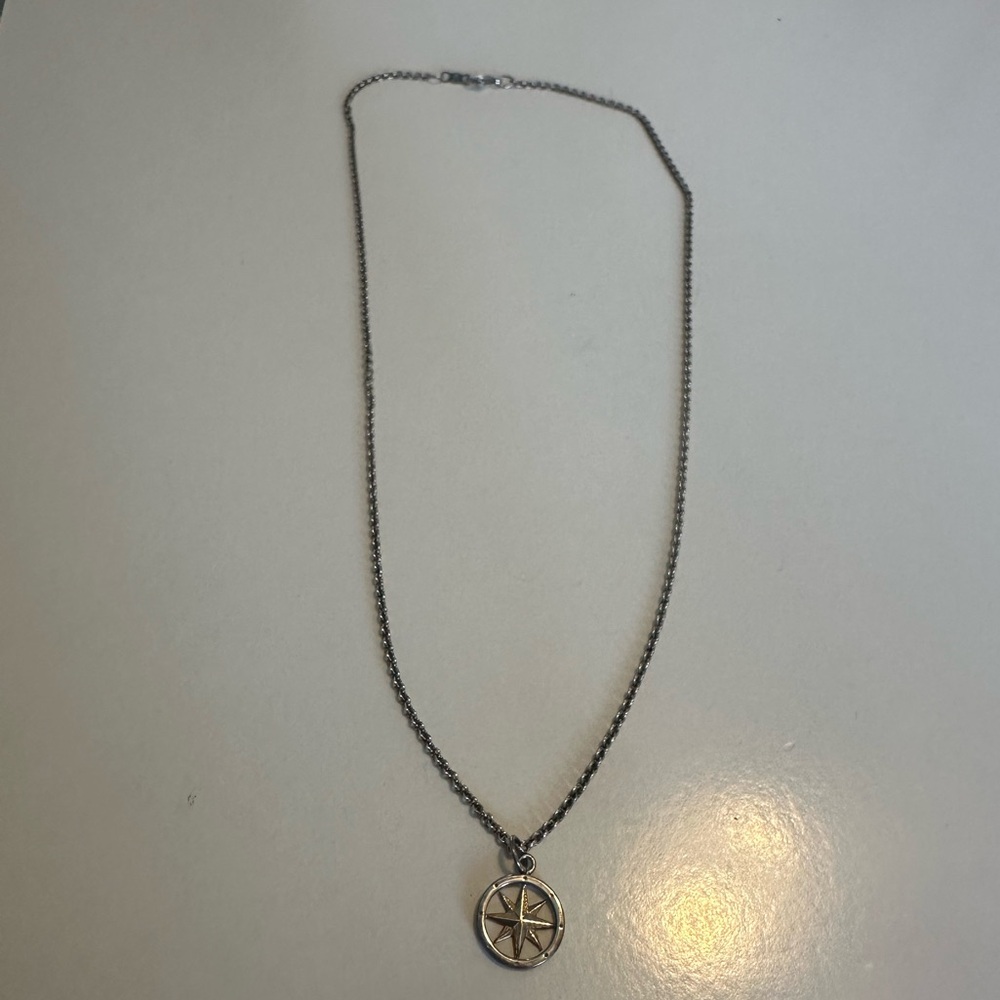 Elegant Sterling Silver and 14K Gold Moravian Star Pendant Necklace